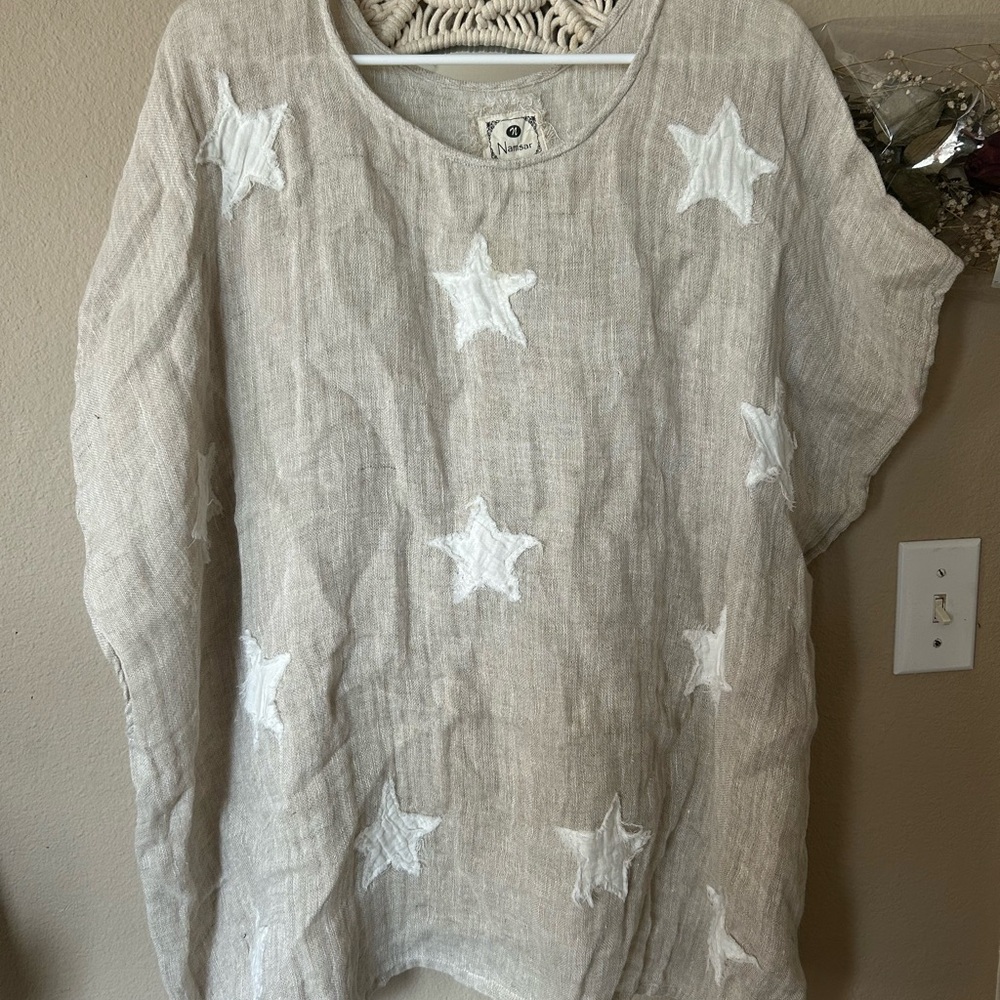 NAMSAR OATMEAL DOUBLE GAUZE LINEN TOP